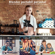 Blender electric portabilMini Blender Electric NextWave™, Portabil, Multifunctional, Auto-curatare, Autonomie Mare, Baterie reincarcabila 4000mAh, Smoothie, legume si fructe, Milk shake, 460 ml, 6 Lame 3D, negru