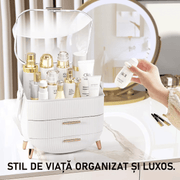 Organizator pentru cosmetice si bijuterii NextWave®, spatiu depozitare cu 2 sertare si vitrina, multifunctionala, alb