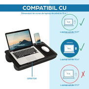 Masa laptop pentru poala NextWave®️ cu mouse pad, suport telefon, perna dubla, pentru pat, birou, canapea, masina, greutate redusa cu maner integrat, potrivit pentru laptopuri de pana la 15.6 inch, 54 x 30 x 6 cm