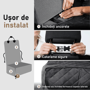 Husa scaun auto protectie si transport animale 2-1 NextWave®️, caini si pisici ofera protectie scaun fata, universala, taxi, ride sharing, impermeabila, antialunecare, 56cm, neagra