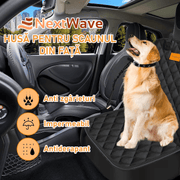 Husa scaun auto protectie si transport animale NextWave®️, caini si pisici ofera protectie scaun fata, universala, taxi, ride sharing, impermeabila, antialunecare, 56cm, neagra