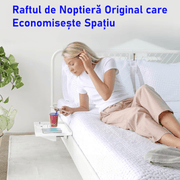 Raft pentru pat NextWave®️, cu suport pentru telefon, tableta si obiecte, incarcator, prindere incorporata pentru cabluri, 32x24x7 cm, alb