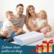 Perna ortopedica pentru dormit NextWave®, Spuma cu Memorie ergonomica pentru Gat si Suport Cervical, Ideala pentru dormitul lateral, spate sau stomac, Husa detasabila lavabila, Fermitate Medie, albastru