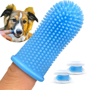 Set 2 periute de dinti pentru animale de companie tip degetar 360°, caine, pisica de dimensiune mare sau mica, silicon moale pentru dinti mai albi, curatare rapida, igiena dentara, albastru