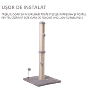 Ansamblu de joaca pentru pisici adulte sau pui, stalp pentru ascutit ghearelor, 2 bile suspendate, confectionat din sisan natural rezistent la zgarieturi, inaltime mare de 86 cm pentru protectia mobilei, gri