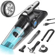 Aspirator Auto si Compresor Portabil Multifunctional cu Acumulator, Functie de Aspirare Umeda si Uscata, Umflare Roti cu Afisaj de Presiune, Lumina LED, Incarcare prin Priza de Bricheta Auto USB C, 32.000 rot/min, Putere 120W, Negru