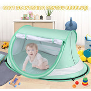 Cort de plaja pentru bebelusi NextWave®️, protectie solara UPF 50+, deschidere pop-up automata, plasa respirabila pentru ventilatie, perdea rulabila, 4 tarusi, geanta transport, din nailon 190T, pentru camping si plaja, 137.2 x 88.9 x 66 cm