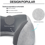 Perna de Calatorie pentru Gat NextWave®️, din Spuma cu Memorie, pentru Avion, Masina si Tren, Husa respirabila, Suport Cervical, Gri