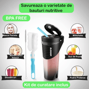 Mini Blender Electric NextWave™, Portabil, Multifunctional, Auto-curatare, Autonomie Mare, Baterie reincarcabila 4000mAh, 460 ml