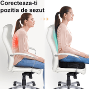Perna ortopedica sezut NextWave®️, din spuma cu memorie, Coccis, pentru scaun de birou sau masina, husa detasabile, respirabila si antialunecare, protectie zona Lombara, Dureri de sold, Sciatica, Hemoroizi, Negru