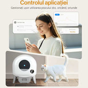 Litiera Automata Smart NextWave®️ pentru pisica, toaleta inteligenta cu functii de auto-curatare, Aplicatie Mobila, Senzori Ambientali, Design Oval Modern, 76L+ 13L, 5 role saci, alb