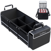 Organizator portbagaj auto cu Geanta Termica NextWave®️ si chingi de ancorare, Multifunctional, Pliabil, 6 compartimente, Material Oxford 1680D, 90x35x30 cm, negru