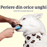 Set 2 periute de dinti pentru animale de companie tip degetar 360°, caine, pisica de dimensiune mare sau mica, silicon moale pentru dinti mai albi, curatare rapida, igiena dentara, albastru