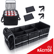 Organizator portbagaj auto cu Geanta Termica NextWave®️ si chingi de ancorare, Multifunctional, Pliabil, 6 compartimente, Material Oxford 1680D, 90x35x30 cm, negru