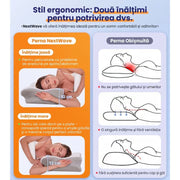 Perna ortopedica pentru dormit NextWave®, Spuma cu Memorie pentru suport Cervical, Ergonomica pentru Gat si Suport Cervical, Ideala pentru dormitul spate, lateral sau stomac, Husa detasabila Hipoalergenica Lavabila