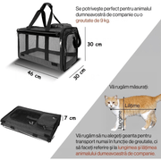 Geanta pentru transport animale mici NextWave®, pisica, caine, iepure, din panza, 46x30x30, Baza rezistenta cu covoras, Usor de transportat, Plasa respirabila