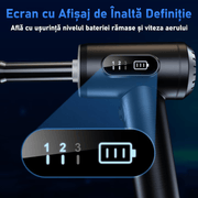 Suflanta aer si Aspirator fara Fir, 2-1 cu Acumulat, pentru Indepartare Praf PC, Par de animale, Tastatura, Gratar, Canapea, Obiectiv aparat Foto, Aer Conditionat, 100000 RPM, 7 tipuri de Duze, 3 nivele de putere, Lanterna LED, Afisaj LED, Negru