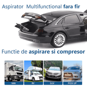 Aspirator Auto si Compresor Portabil Multifunctional cu Acumulator, Functie de Aspirare Umeda si Uscata, Umflare Roti cu Afisaj de Presiune, Lumina LED, Incarcare prin Priza de Bricheta Auto USB C, 32.000 rot/min, Putere 120W, Negru