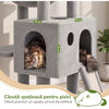Ansamblu de Joaca pentru Pisici NextWave®, 6 niveluri de catarat si relaxare, casuta spatioasa, hamac mare, stalpi de zgariat si rampa, din lemn prelucrat, plus si sisal, pentru pisici de talie mare, 55 x 45 x 178 cm, Gri deschis
