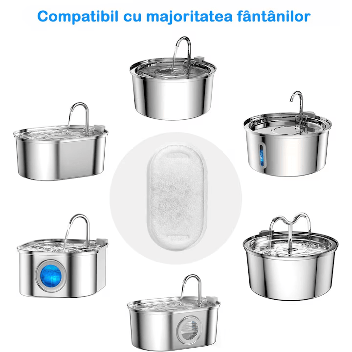 Set 16 filtre de rezerva pentru dispenser de apa tip adapator, fantana pentru pisici si caini NextWave®️ din Inox, purificare, elimina eficient impuritatile si firele de par, carbon activ, 8 filtre de bumbac si 8 bureti prefiltranti