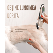 Masina de tuns animale de companie fara fir, Profesionala pentru caini, pisici, 2 viteze, zgomot redus, Afisaj nivel baterie reincarcabila, Acumulator trimmer 2000mAh, cablu usb, Silentioasa, Auriu