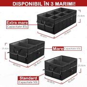 Organizator portbagaj auto NextWave®️ cu chingi de ancorare si capac, Multifunctional, Pliabil, 9 compartimente, Capacitate 65L, Material Oxford 1680D, 58.4x40.6x25.4 cm, negru