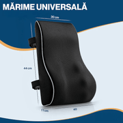 Perna lombara ortopedica NextWave®, din spuma cu memorie, Suport lombar pentru scaun de birou sau masina, Respirabila si Antialunecare, Husa detasabila, Negru, 44 x 40 x 11cm
