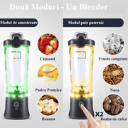 Mini Blender Electric Portabil NextWave™, Multifunctional, Auto-curatare, Autonomie Mare, Recipient detasabil cu capac, Baterie reincarcabila 4000mAh, 240W, 600 ml, negru
