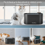Dispenser apa automat NextWave®, tip fantana pentru pisici si caini, cu purificare si filtrare prin carbune activ, 3L, led luminos, senzor nivel apa, silentios, adaptor priza