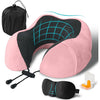 Perna de calatorie pentru gat NextWave®, suport ergonomic 360° pentru cap si barbie, catarama reglabila, include masca de ochi, dopuri urechi si geanta, din spuma cu memorie si catifea respirabila, pentru avion, tren si masina