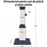 Ansamblu de joaca pentru pisici NextWave®, stalp pentru ascutit ghearelor, bila suspendata, confectionat din sisan natural rezistent la zgarieturi, inaltime mare de 81cm pentru protectia mobilierului, albstru