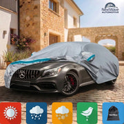Prelata Auto Premium NextWave®️, Impermeabila, Protectie UV, Praf, Zapada, Inghet, Universala pentru Sedan, Buzunare Oglinzi, Fermoar Usa Sofer, Material Premium, Husa Saculet Depozitare