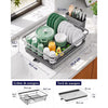 Uscator de vase pentru blat NextWave®️, economisire spatiu, scurgere automata rotativa, suport detasabil pentru tacamuri si tava colectare apa, din otel inoxidabil si plastic, rezistent la rugina, organizator bucatarie, 39 x 30 x 13 cm, gri