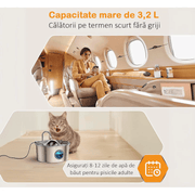 Dispenser apa automat tip fantana pentru pisici si caini, cu fereastra mare pentru nivelul apei, purificare si filtrare prin carbune activ, ultra-silentiosa, otel inoxidabil 304, model rotund, USB, adaptor priza, capacitate 3.2L, Argintiu