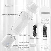 Mini Blender Electric Portabil NextWave™, Multifunctional, Auto-curatare, Autonomie Mare, Recipient detasabil cu capac, Baterie reincarcabila 6000mAh, 20.000 RPM, 240W, 650 ml, alb