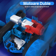 Masina cu telecomanda RC, Fata dubla cu rotire 360°, traciune 4WD, lumini LED, frecventa 2.4GHz, cauciucuri offroad, 2 baterii tip acumulator incluse, jucarie pentru copii, Albastra