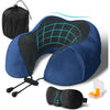 Perna de calatorie pentru gat NextWave®, suport ergonomic 360° pentru cap si barbie, catarama reglabila, include masca de ochi, dopuri urechi si geanta, din spuma cu memorie si catifea respirabila, pentru avion, tren si masina