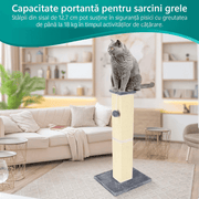 Ansamblu de joaca pentru pisici NextWave®, stalp pentru ascutit ghearelor, bila suspendata, confectionat din sisan natural rezistent la zgarieturi, inaltime mare de 81cm pentru protectia mobilierului, gri