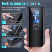 Compresor Auto Portabil Digital NextWave cu accumulator 25000mAh, 150PSI/10 Bari, Baterie Reincarcabila, pentru Anvelope Auto, Motociclete, Tubliss Enduro, Biciclete si Mingi, 4 moduri inteligente de unflare, oprire automata, power bank, lumina led, Negru