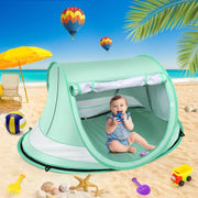 Cort de plaja pentru bebelusi NextWave®️, protectie solara UPF 50+, deschidere pop-up automata, plasa respirabila pentru ventilatie, perdea rulabila, 4 tarusi, geanta transport, din nailon 190T, pentru camping si plaja, 137.2 x 88.9 x 66 cm