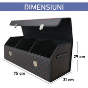 Organizator portbagaj auto Premium NextWave®️, Multifunctional, Pliabil, Rezistent, Manere Laterale, Prindere cu catarame, 1/2/3 compartimente, Rosu Negru