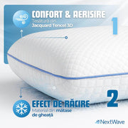Pernă pentru dormit NextWave Spumă cu memorie cu gel ventilat Confort răcoros cu zone termice pentru somn odihnitor