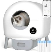 Litiera Automata Smart NextWave® pentru pisica, Auto-Curatare, Aplicatie Mobila, Sterilizare Automata UV, Senzori Ambientali, 76L+ 13L, 3 role saci, alb