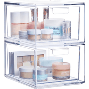 Organizator universal 2 bucati pentru cosmetic NextWave®️, multifunctional cu sertare glisante, recipient de depozitare incapator, 23x20x15 cm, transparent