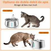 Dispenser apa automat tip fantana pentru pisici si caini, cu fereastra mare pentru nivelul apei, purificare si filtrare prin carbune activ, ultra-silentiosa, USB, adaptor priza, otel inoxidabil 304, Argintiu