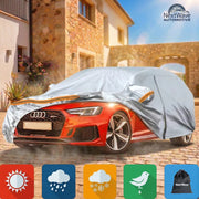 Prelata Auto Premium NextWave®️, Impermeabila, Protectie UV, Praf, Zapada, Inghet, Universala pentru Sedan, Buzunare Oglinzi, Fermoar Usa Sofer, Material Premium, Husa Saculet Depozitare