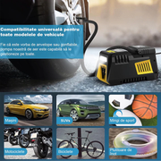 Compresor Auto Portabil pentru Anvelope Auto, Motociclete, Tubliss Enduro, Biciclete si Mingi, 10, 3 BAR/ 150 PSI, Manometru Digital, Alimentare 12V DC, lumina led 2 Moduri, setare oprire automata, husa depozitare, Negru