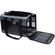 Geanta pentru transport animale mici NextWave®, pisica, caine, iepure, din panza, 45x28x28 cm, Baza rezistenta cu covoras, Usor de transportat, Plasa respirabila, Gri
