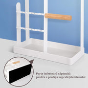 Suport bijuterii NextWave, 4 niveluri, 10 carlige, alb, dimensiuni compacte