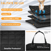 Husa scaun auto protectie si transport animale NextWave®️, caini si pisici ofera protectie scaun fata, universala, taxi, ride sharing, impermeabila, antialunecare, 56cm, neagra
